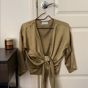 Green satin wrap blouse